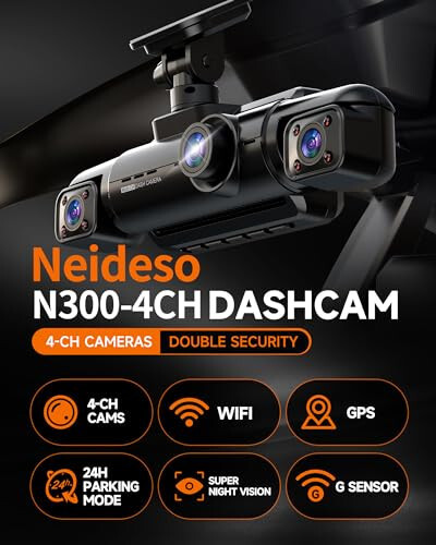 Neideso 360° Dash Cam Front and Rear Inside, 4 Channel FHD 4 * 1080P, Wi-Fi GPS Voice Control Car Camera, Front 2K+1080P*2 Dash Camera for Cars, with 64GB SD Card, Night Vision, 24H Parking Mode(N300) - 10