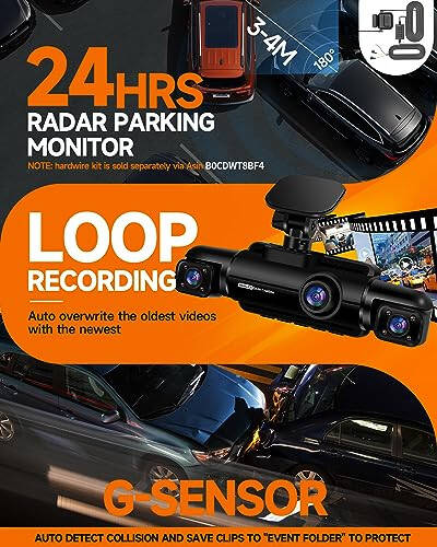 Neideso 360° Dash Cam Front and Rear Inside, 4 Channel FHD 4 * 1080P, Wi-Fi GPS Voice Control Car Camera, Front 2K+1080P*2 Dash Camera for Cars, with 64GB SD Card, Night Vision, 24H Parking Mode(N300) - 11