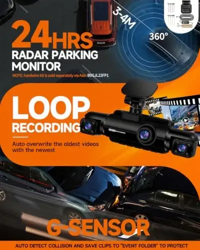 Neideso 360° Dash Cam Front and Rear Inside, 4 Channel FHD 4 * 1080P, Wi-Fi GPS Voice Control Car Camera, Front 2K+1080P*2 Dash Camera for Cars, with 64GB SD Card, Night Vision, 24H Parking Mode(N300) - NEIDESO (1)