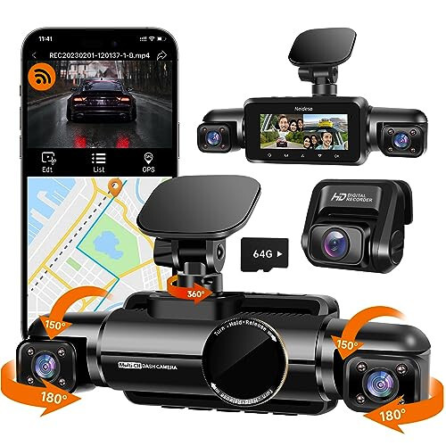 Neideso 360° Ön, Arka ve İç Kamera, 4 Kanal 3K+3*1080P, 5GHz Wi-Fi GPS, Sesli Kontrol, 4K+1080P*2 Araba Kamerası, CPL Filtresi, Ücretsiz 64GB SD Kart, Gece Görüşü, 24 Saat Park Modu (N700) - 1