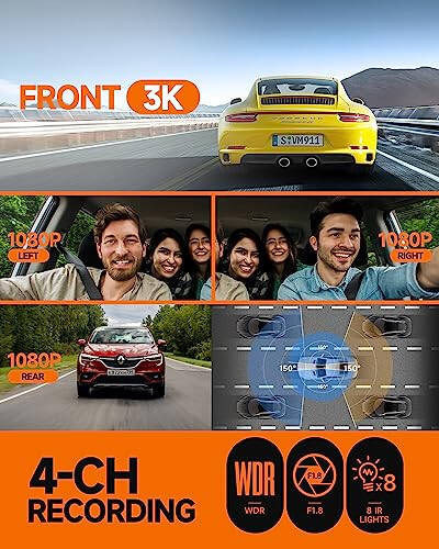 Neideso 360° Ön, Arka ve İç Kamera, 4 Kanal 3K+3*1080P, 5GHz Wi-Fi GPS, Sesli Kontrol, 4K+1080P*2 Araba Kamerası, CPL Filtresi, Ücretsiz 64GB SD Kart, Gece Görüşü, 24 Saat Park Modu (N700) - 9