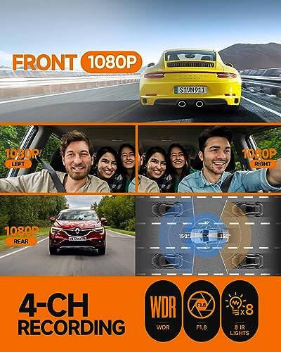 Neideso 360° Ön ve Arka İç Dash Cam, 4 Kanal FHD 4 * 1080P, Wi-Fi GPS Ses Kontrolü Araç Kamerası, Ön 2K+1080P*2 Araç Dash Kamerası, 64GB SD Kart, Gece Görüşü, 24 Saat Park Modu (N300) - 13