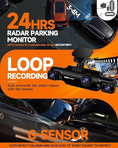 Neideso 360° Ön ve Arka İç Dash Cam, 4 Kanal FHD 4 * 1080P, Wi-Fi GPS Ses Kontrolü Araç Kamerası, Ön 2K+1080P*2 Araç Dash Kamerası, 64GB SD Kart, Gece Görüşü, 24 Saat Park Modu (N300) - 5