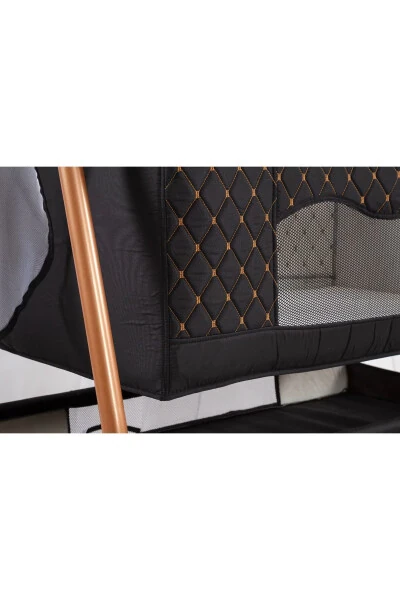 Nenni Keten Fileli Silinebilir Portatif Sallanır Sepet Beşik Hamak Beşik Sallanır Kapitonel-SİYAH - BABYDOOR (1)