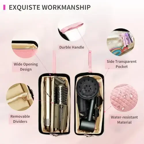 NENYX Hair Tools Travel Bag for Shark Flexstyle Carrying Case,Portable Shark Hair Dryer Case,Shark Glex Style Case Waterproof Dustproof Shockproof Flat Curling Iron Travel Organizer, Pink(Bag Only) - 3
