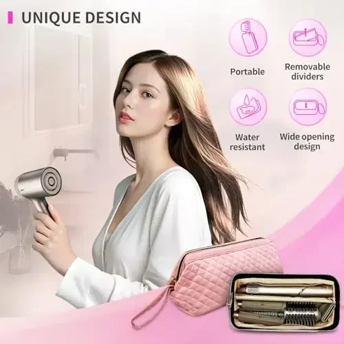 NENYX Hair Tools Travel Bag for Shark Flexstyle Carrying Case,Portable Shark Hair Dryer Case,Shark Glex Style Case Waterproof Dustproof Shockproof Flat Curling Iron Travel Organizer, Pink(Bag Only) - 5