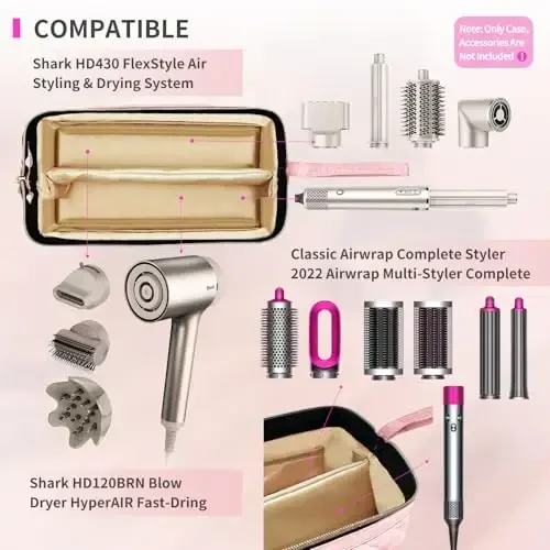 NENYX Hair Tools Travel Bag for Shark Flexstyle, Portable Shark Hair Dryer Case, Waterproof Dustproof Shockproof Flat Curling Iron Travel Organizer, Pink (Bag Only) - 2