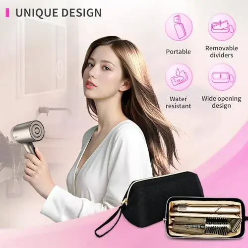 NENYX Single-Layer Water Resistant Travel Carrying Case for Hair Dryer/Shark Flexstyle/Dyson Airwrap and Hair Styler Attachments, Black (Bag Only) - 2