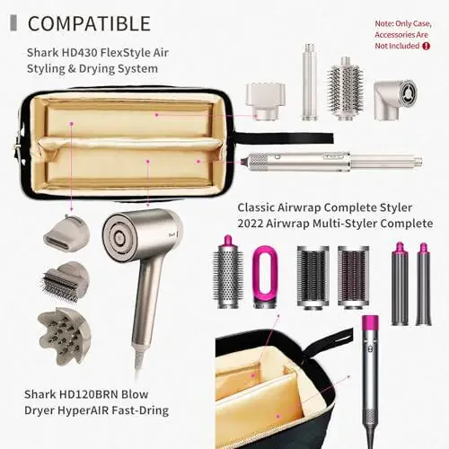 NENYX Single-Layer Water Resistant Travel Carrying Case for Hair Dryer/Shark Flexstyle/Dyson Airwrap and Hair Styler Attachments, Black (Bag Only) - 4