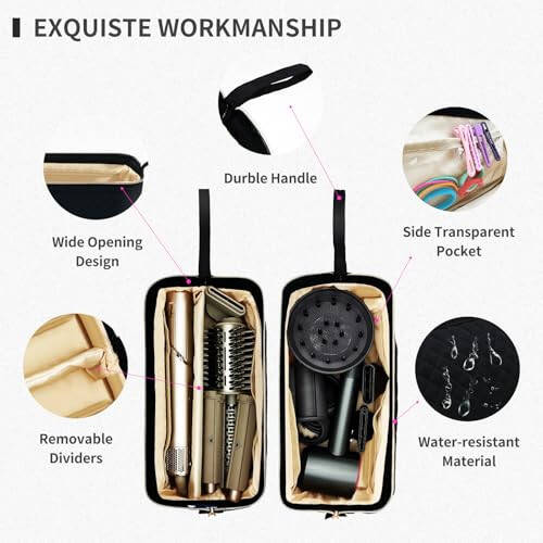 NENYX Soch Quritgich/Shark Flexstyle/Dyson Airwrap va Soch Turmak Aksesuarlari Uchun Bir Qatlamli Suga Chidamli Sayohat Tashiydigan Chexol, Qora (Faqat Chexol) - 5
