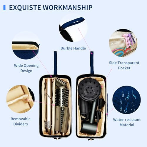 NENYX Yagonal Qatlamli Su O'tkazmaydigan Sayohat Tashish Sumkasi Soch Quruqlagich/Shark Flexstyle/Dyson Airwrap va Soch Tarash Aksessuarlari Uchun, Ko'k (Faqat Sumka) - 3