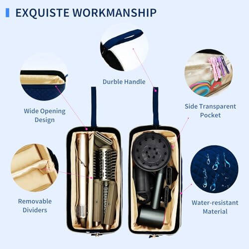 NENYX Yagonal Qatlamli Su O'tkazmaydigan Sayohat Tashish Sumkasi Soch Quruqlagich/Shark Flexstyle/Dyson Airwrap va Soch Tarash Aksessuarlari Uchun, Ko'k (Faqat Sumka) - 3