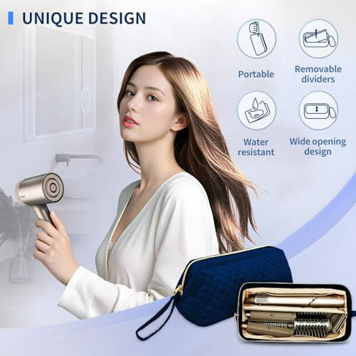NENYX Yagonal Qatlamli Su O'tkazmaydigan Sayohat Tashish Sumkasi Soch Quruqlagich/Shark Flexstyle/Dyson Airwrap va Soch Tarash Aksessuarlari Uchun, Ko'k (Faqat Sumka) - 5