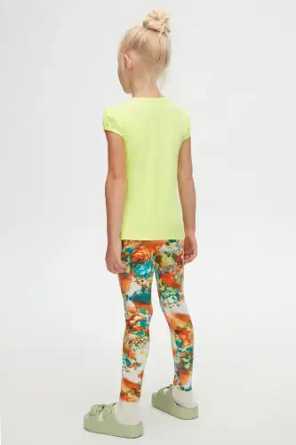 Neon Sarı Basic Kız Çocuk Sıfır Yaka Karpuz Kol Tişört-NEON YELLOW - 4