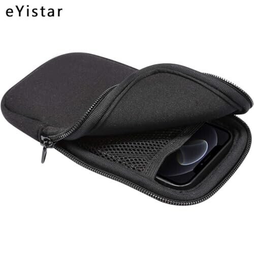 Neoprene Shock Absorbing Proof Pouch Large Cell Phone Sleeve Case Cover w Zipper/Neck Strap for iPhone 14 Plus Samsung Galaxy Note20 Ultra S22 Ultra A13 A03 A23 Moto G Power 2022 LG Stylo 6 (Black) - 4