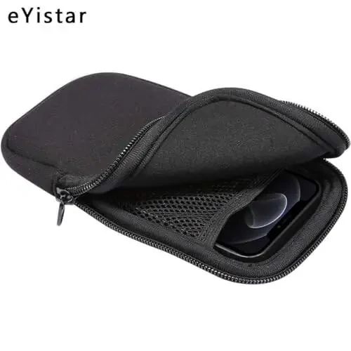 Neoprene Shock Absorbing Proof Pouch Large Cell Phone Sleeve Case Cover w Zipper/Neck Strap for iPhone 14 Plus Samsung Galaxy Note20 Ultra S22 Ultra A13 A03 A23 Moto G Power 2022 LG Stylo 6 (Black) - 4