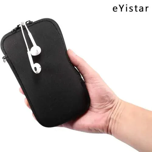 Neopren zarba chidamli isbot sumkasi katta hujayrali telefon qopqoni qopqog'i fermuar / bo'yin tasmasi bilan iPhone 14 Plus Samsung Galaxy Note20 Ultra S22 Ultra A13 A03 A23 Moto G Power 2022 LG Stylo 6 (Qora) - 3