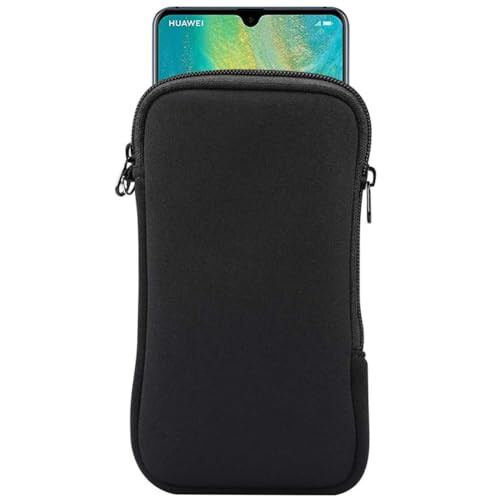 Neopren zarba chidamli isbot sumkasi katta hujayrali telefon qopqoni qopqog'i fermuar / bo'yin tasmasi bilan iPhone 14 Plus Samsung Galaxy Note20 Ultra S22 Ultra A13 A03 A23 Moto G Power 2022 LG Stylo 6 (Qora) - eYistar