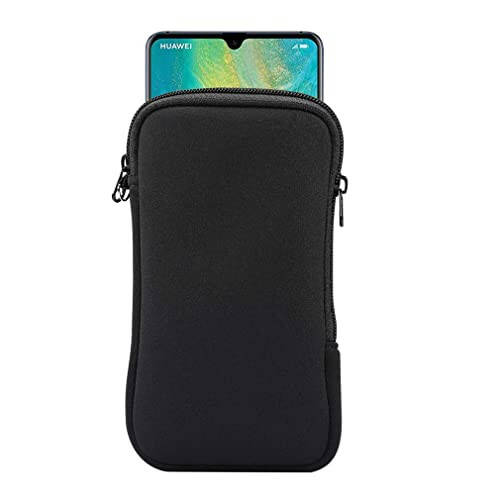 Neoprene Shock Absorbing Proof Pouch Large Cell Phone Sleeve Case Cover w Zipper/Neck Strap for iPhone 14 Plus Samsung Galaxy Note20 Ultra S22 Ultra A13 A03 A23 Moto G Power 2022 LG Stylo 6 (Black) - 8