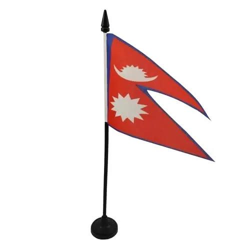 Nepal Table Flag 4'' x 6'' - Nepalese Desk Flag 15 x 10 cm. - Black plastic stick and base - AZ FLAG - 1
