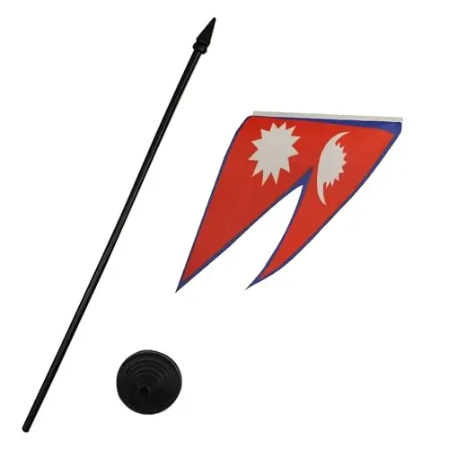 Nepal Table Flag 4'' x 6'' - Nepalese Desk Flag 15 x 10 cm. - Black plastic stick and base - AZ FLAG - 3