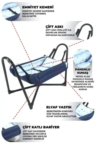Neptune Metal Cradle Hammock Navy Blue Cotton Fabric-Navy Blue - 2