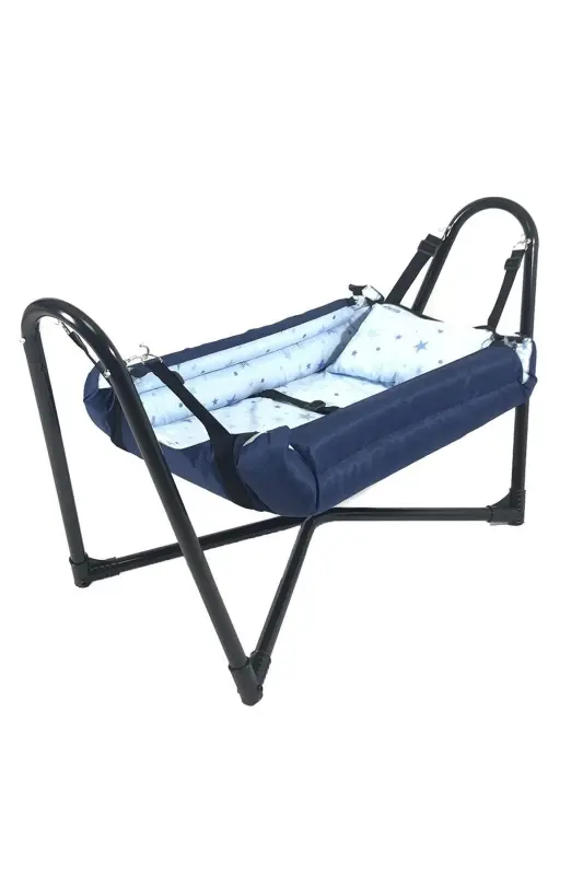 Neptune Metal Cradle Hammock Navy Blue Cotton Fabric-Navy Blue - LOOVE BEBE