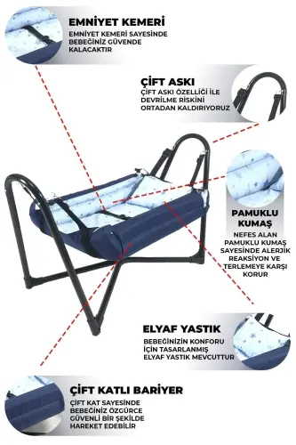 Neptune Metal Cradle Hammock Navy Blue Cotton Fabric-Navy Blue - LOOVE BEBE (1)