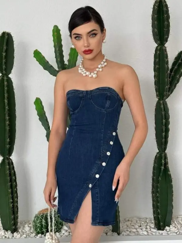 Nerg Button Detailed Dress - BÜYÜKBEDENIZ