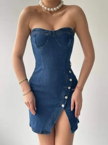 Nerg Button Detailed Dress - BÜYÜKBEDENIZ (1)