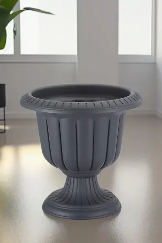 Nergiz 30cm Ayaklı Deliksiz Saksı Gri Plastik Çiçek Saksısı - Antrasit - 1