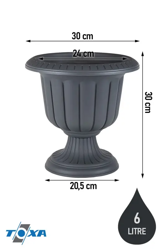 Nergiz 30cm Ayaklı Deliksiz Saksı Gri Plastik Çiçek Saksısı - Antrasit - 2