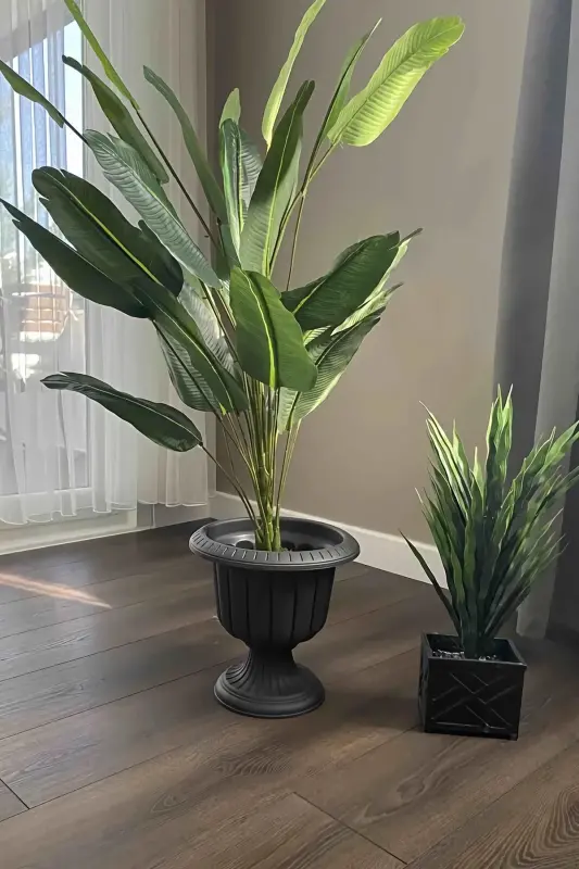 Nergiz 30cm Ayaklı Deliksiz Saksı Gri Plastik Çiçek Saksısı - Antrasit - 7
