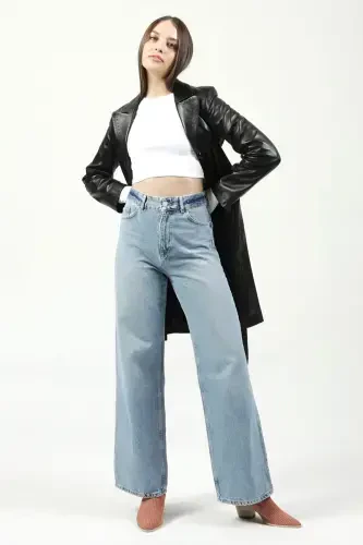 Neri Gerçek Deri Kadın Kaban Siyah-SİYAH - 3