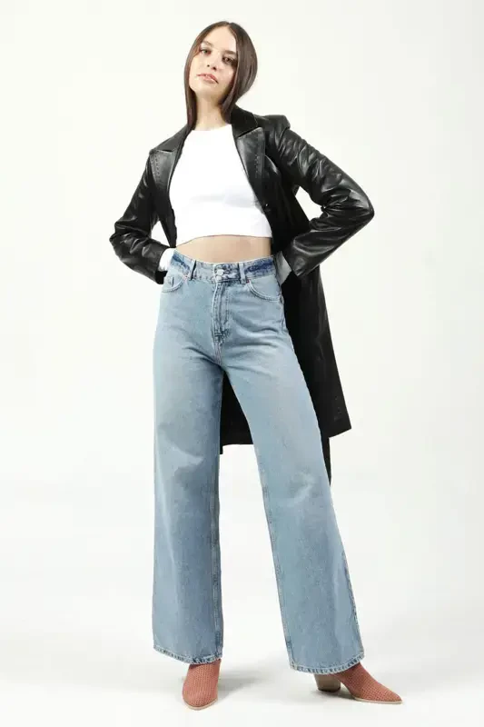 Neri Gerçek Deri Kadın Kaban Siyah-SİYAH - 3