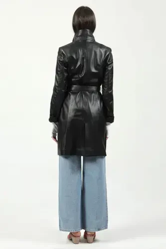 Neri Gerçek Deri Kadın Kaban Siyah-SİYAH - 6