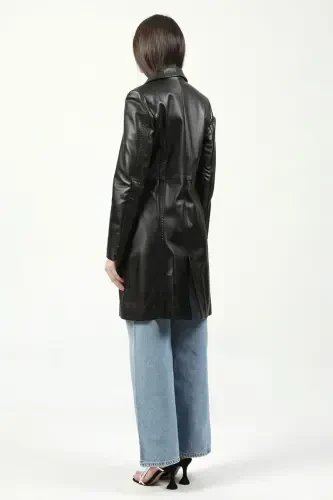 Neri Haqiqiy Teri Ayollar Palto Jigarrang-JIGARRANG - 6