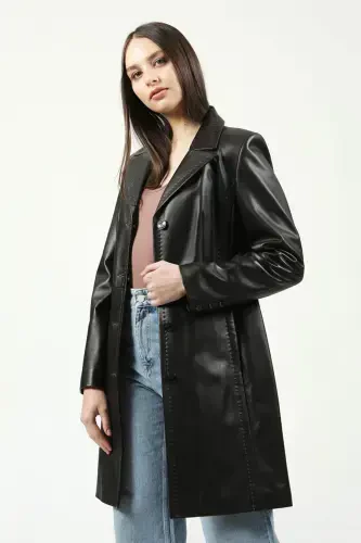 Neri Real Leather Women's Coat Brown-BROWN - 3