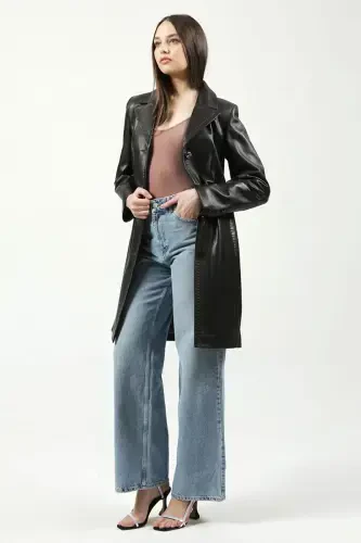 Neri Real Leather Women's Coat Brown-BROWN - 4