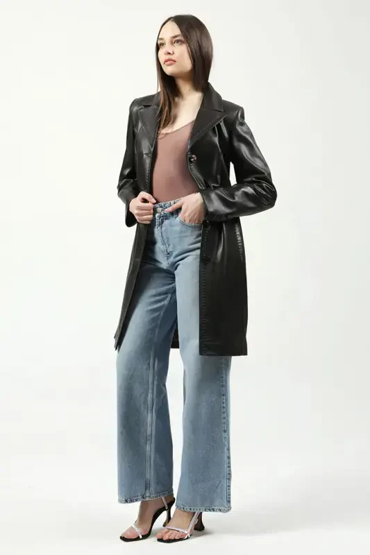 Neri Real Leather Women's Coat Brown-BROWN - 4