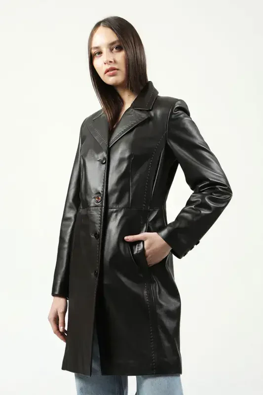 Neri Real Leather Women's Coat Brown-BROWN - 5