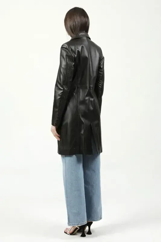 Neri Real Leather Women's Coat Brown-BROWN - 6