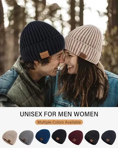 Nertpow Erkek Bere Şapka 3'lü Paket, Erkekler Kadınlar için Kışlık Şapka Sıcak Termal Polar Astarlı, Kalın Örme Moda Kafatası Şapkası Erkekler için - 6