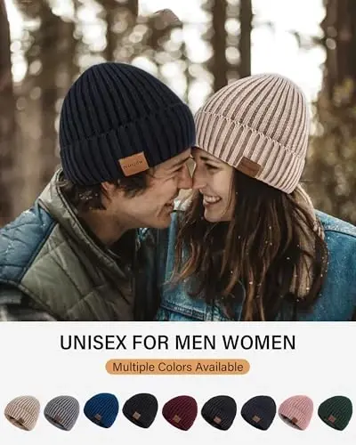 Nertpow Mens Beanie Hats 3 Pack, Winter Hats for Men Women Warm Thermal Fleece Lined, Thick Knit Fashion Skull Cap for Guys - 6