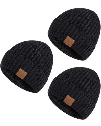 Nertpow Mens Beanie Shlyapalar 3 Paket, Erkaklar Ayollar uchun Qishki Shlyapalar Issiq Termal Fleece Astarlı, Erkaklar uchun Qalin Trikotaj Moda Bosh Suyagi Shapka 