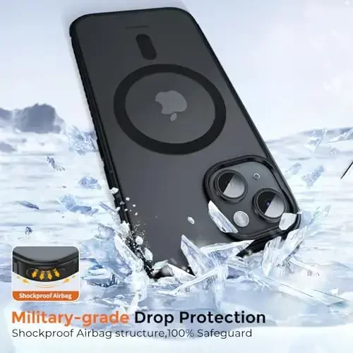 Нерушимый магнитный чехол для iPhone 15 [Совместим с MagSafe] [Противоударный военного класса] [Нескользящий] Полупрозрачная матовая задняя мягкая силиконовая защитная крышка для iPhone 15, черная - 5