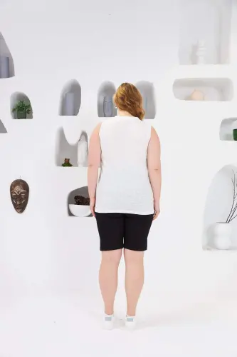 Nervürlü Sıfır Kol Büyük Beden Bluz Ekru - 5