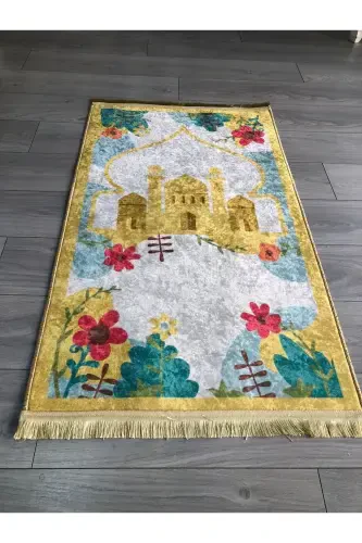 Нескользящий коврик для молитвы с цифровым принтом, машинная стирка, 70x120 см-желтый - YTR HOME (1)