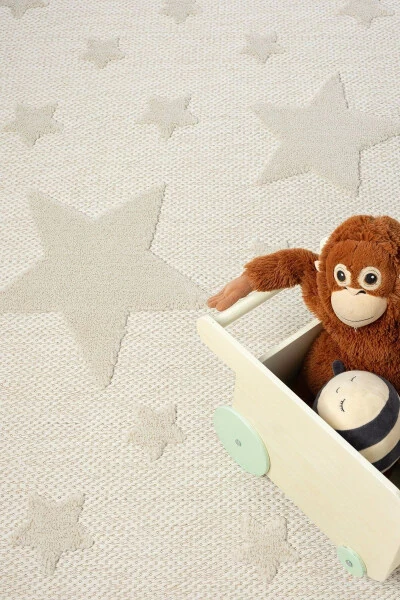 Нескользящий моющийся тканый коврик кремовый с звездами для детской комнаты ковер AYAZ 13 - ELIZ HOME (1)