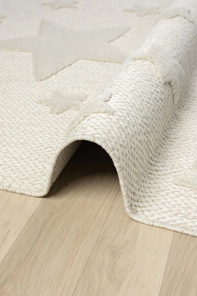 Нескользящий моющийся тканый коврик кремовый с звездами для детской комнаты ковер AYAZ 13 - 4